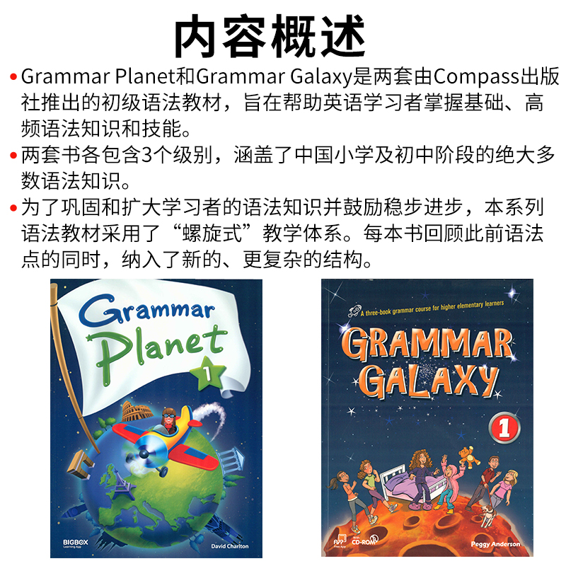 包邮美国compass寒暑假语法专项课程短期英语学习教材 Grammar Planet galaxy 1-3级初高中初级10-13岁含互动学习APP高频语法结构 - 图2