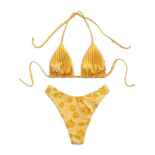 2 Pcs Womens Bikini Swimsuits Floral Print Halter Tops With - 图3