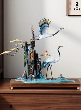 高端全铜松鹤延年摆件祝寿礼物