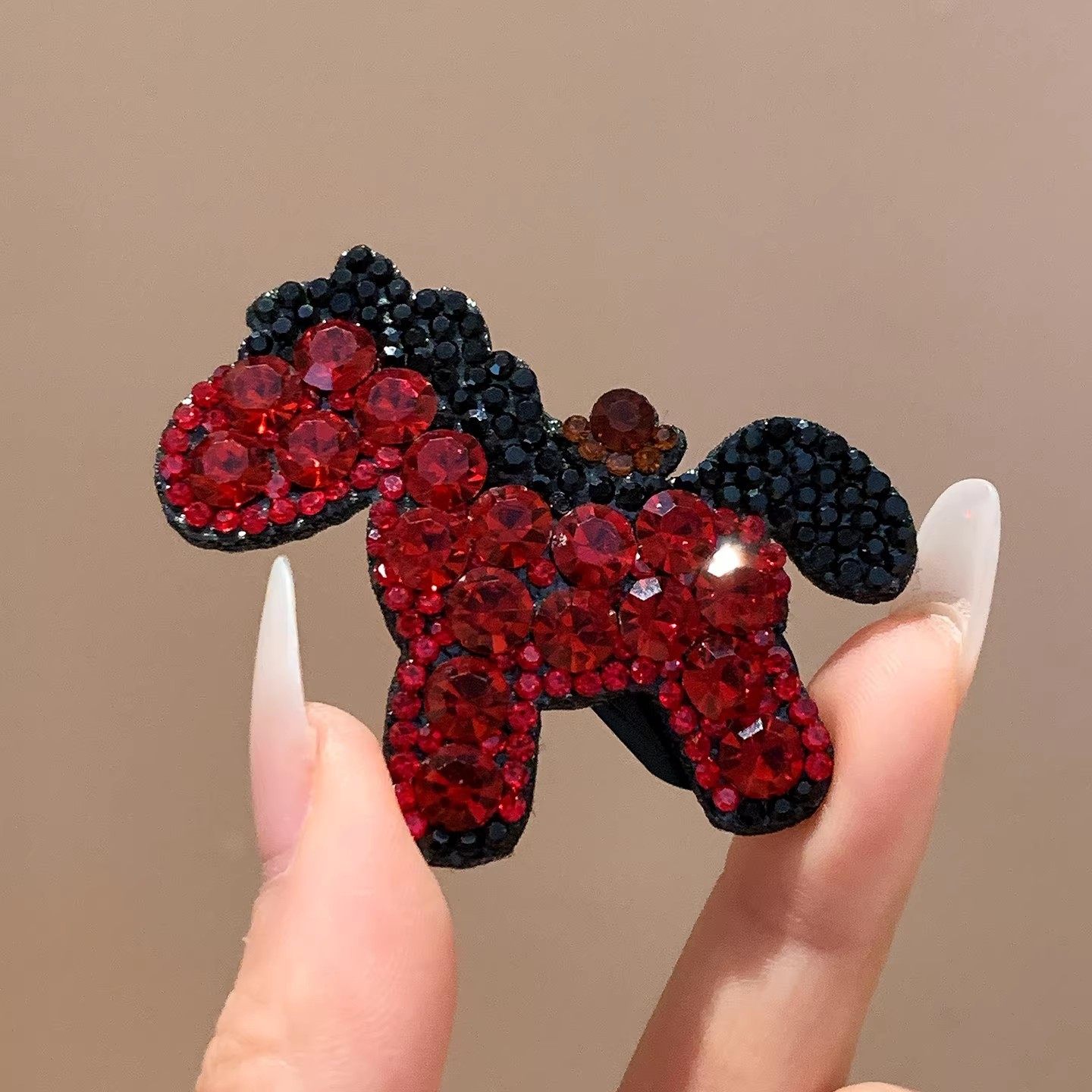 新年喜庆红色满钻小马发夹女高级感侧边碎发刘海bb夹头饰发卡新款,淘宝优惠券,粉丝福利购,淘宝优惠卷