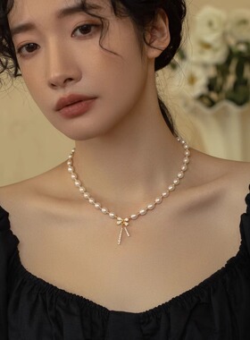 甜美锆石蝴蝶结淡水珍珠项链女2026年新款爆款高级感锁骨链颈链