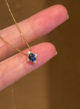 超闪千金感珠边蓝色椭圆项链女