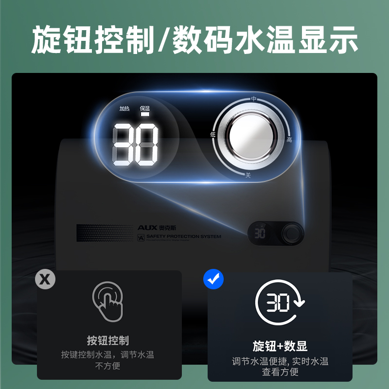 AUX/奥克斯 SMS-50SC28电热水器家用卫生间储水速热40L升双胆扁桶