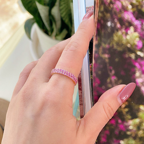 宝创集18K金约0.66克拉天然粉蓝宝石满圈戒指精致轻奢梦幻璀璨 - 图3