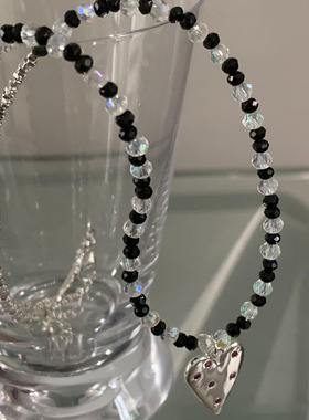 绝美水晶碎银黑白串珠锁骨链