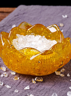 天然水晶碎石滴胶莲花聚宝盆家居滴胶树脂香插底座消磁碗摆件批发