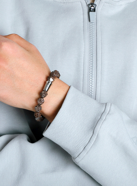 TIMORY天然咖啡雪花石手链男士 女定制刻字复古宝石情侣手串礼物