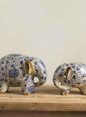 柏梵轻奢陶瓷吉象高升装饰摆件