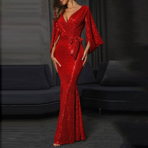 Red sexy dress slit evening dress party Gown红色派对晚礼服裙 - 图2