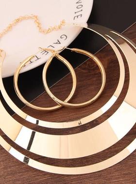 KMVEXO Trendy Gold Metal Torques Necklace Round Earrings Set