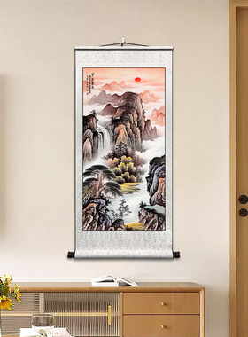 紫气东来山水玄关客厅东墙挂画