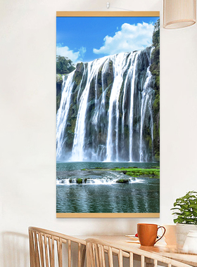 大瀑布流水生财挂画风景装饰画