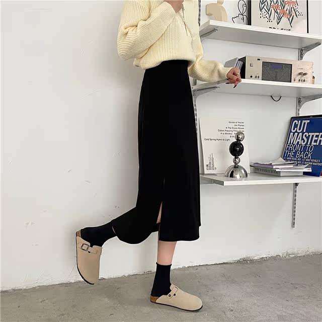 Mid-length skirt retro a-line hip-hugging skirt