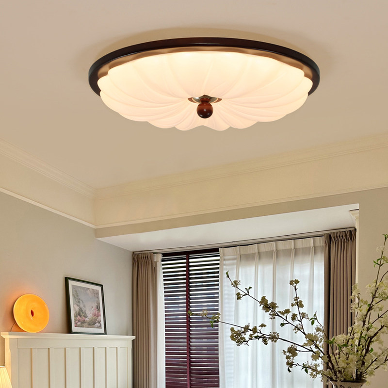 中古风主卧室灯新款法式奶油风圆形南瓜胡桃木复古房间吸顶灯,淘宝优惠券,粉丝福利购,淘宝优惠卷