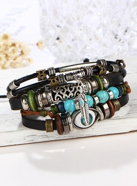 新款蓝色眼睛手链串珠复古