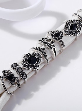 跨境手饰复古镂空黑宝石