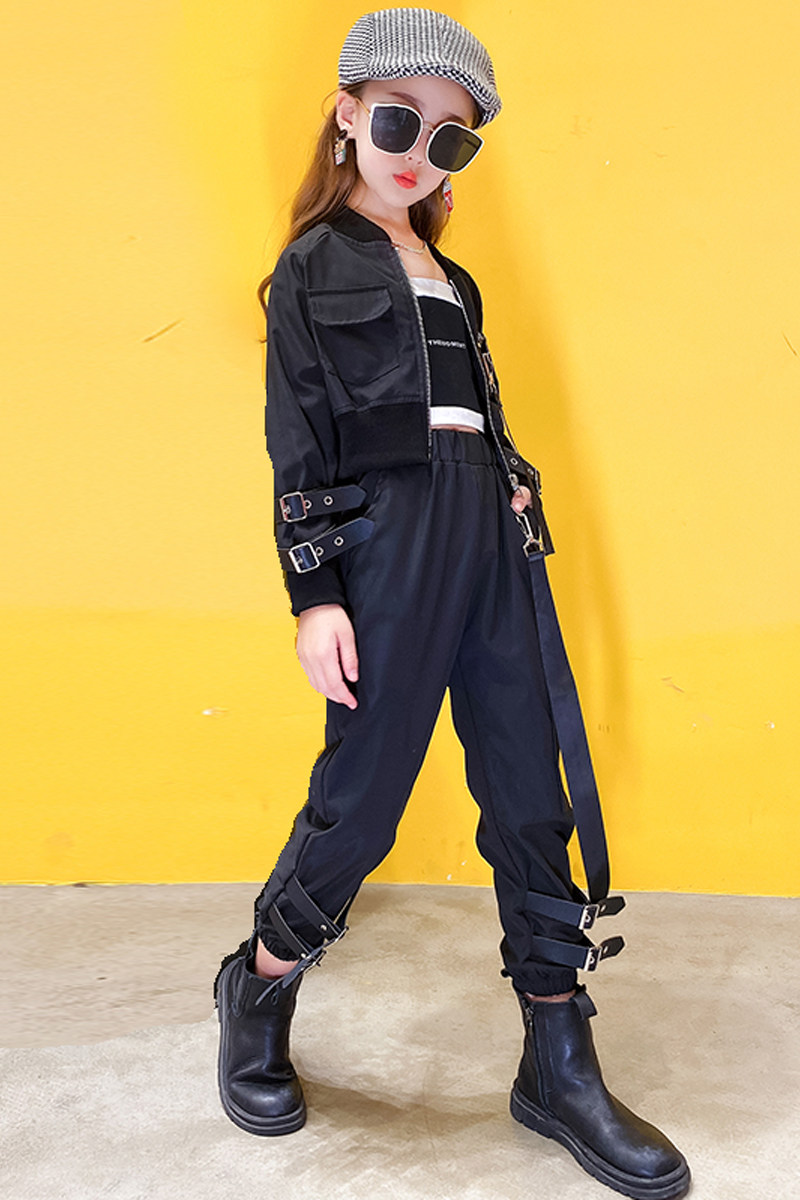 机车风女童走秀潮服个性儿童架子鼓 黑白伙伴儿童演出服