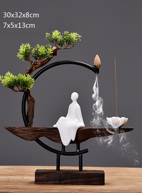新中式禅意摆件倒流香酒店办公室客厅桌面家居装饰玄关茶室小人i.