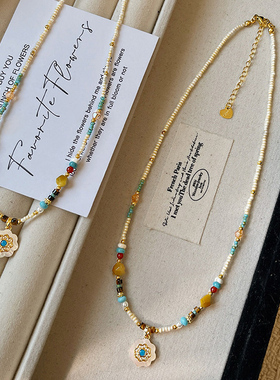 S925纯银太阳花串珠吊坠项链女款