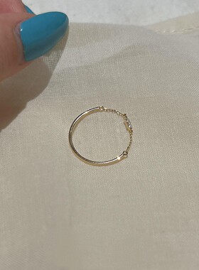 极简玫瑰金色爆闪仿碎钻细链戒指
