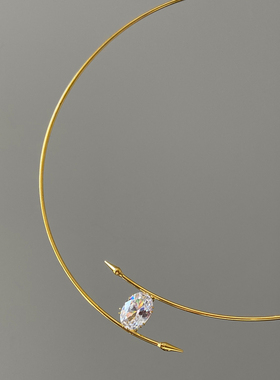 S925纯银金属项圈水滴闪钻项链女