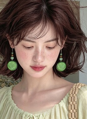夏日小清新绿色串珠黄瓜耳环女款