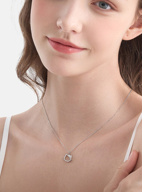 S925纯银甜美满钻猫咪项链女新款