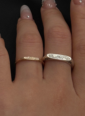 复古做旧金银两色花纹刻雕戒指女