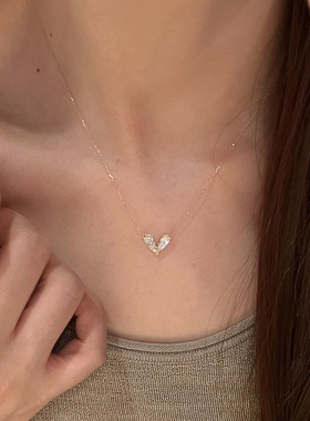 S925纯银拉丝爱心锆石项链高级感