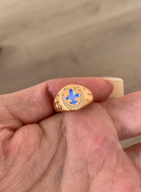 中古金色鸢尾花印章戒指小众设计
