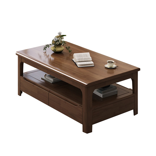 Rectangular living room double-layer tea table with drawers new Chinese style
