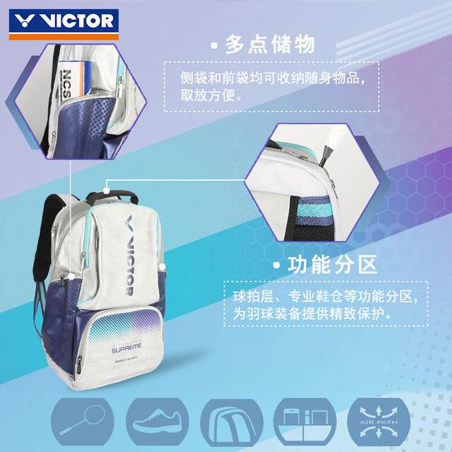 Victor Victory Badminton Bag Large Capacity Men's and Women's Backpack Bag Period Series Bag BR9015