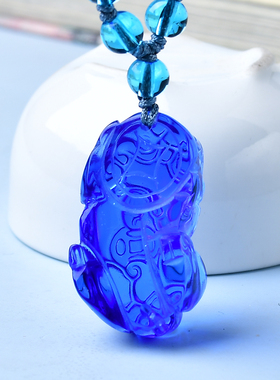 天然蓝水晶貔貅吊坠财源皮丘吉祥瑞兽吞金兽蓝晶石项坠送礼吉祥物