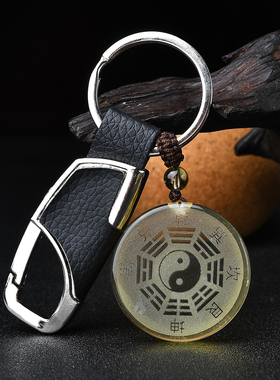 天然黄水晶阴阳五行八卦福吊坠道家饰品挂件太极八卦牌护身符项链