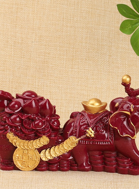 朱砂大象摆件招财象聚宝盆办公室桌面摆件装饰品客厅高档次