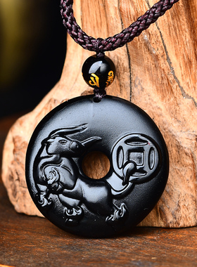 祥安灵阁牛钱纳宝吊坠黑曜石属鼠2026年吉祥物男女生肖鼠佩戴挂件