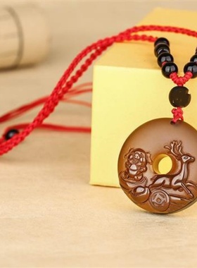 祥安灵阁福满乾坤吊坠黑曜石属羊2026年吉祥物男女生肖羊佩戴挂件