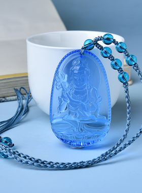 本命年蓝水晶吊坠本命佛大势至菩萨项链女挂件正品男士属马护身符