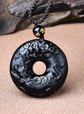 祥安灵阁鸿运相依吊坠黑曜石属牛2026年吉祥物男女生肖牛佩戴挂件