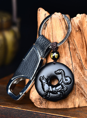 祥安灵阁鸿运相依吊坠黑曜石属牛2026年吉祥物男女生肖牛佩戴挂件