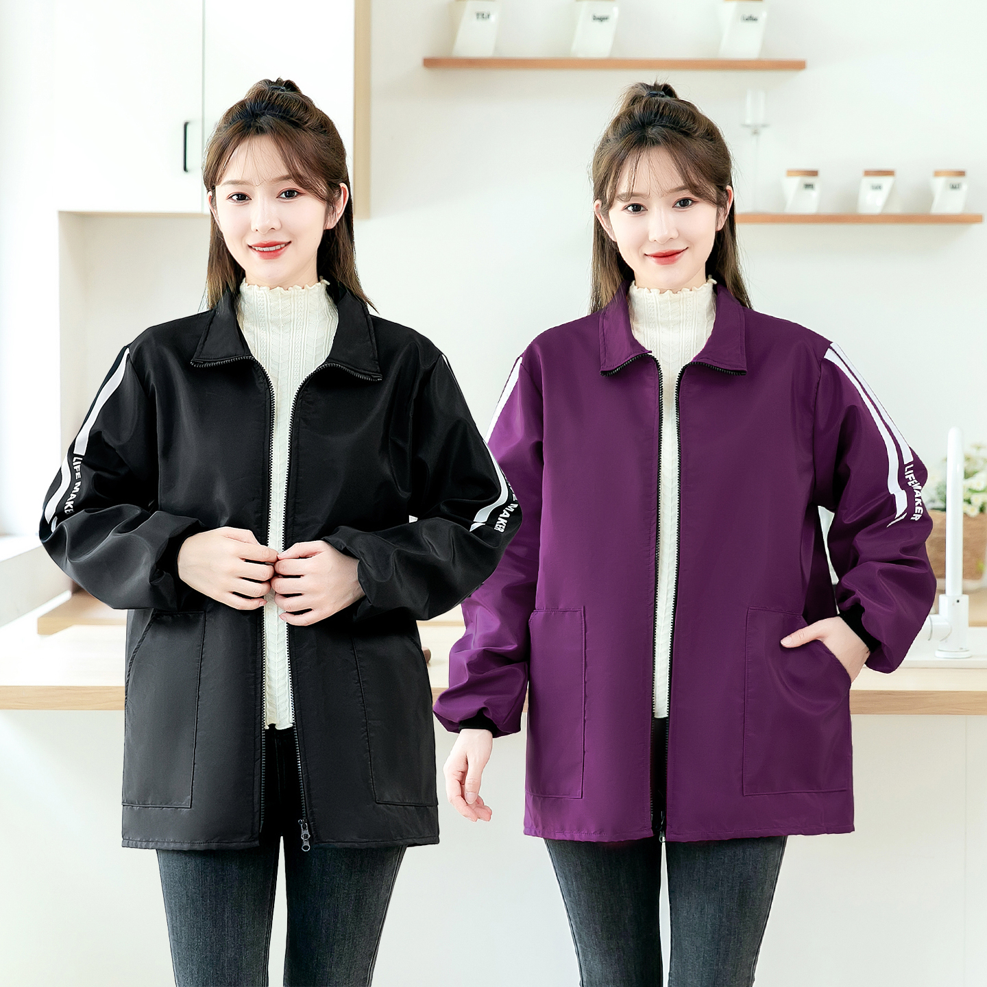 时尚新款外穿立领罩衣防水防污工作服男女外套厨房家用做饭围裙 - 图1