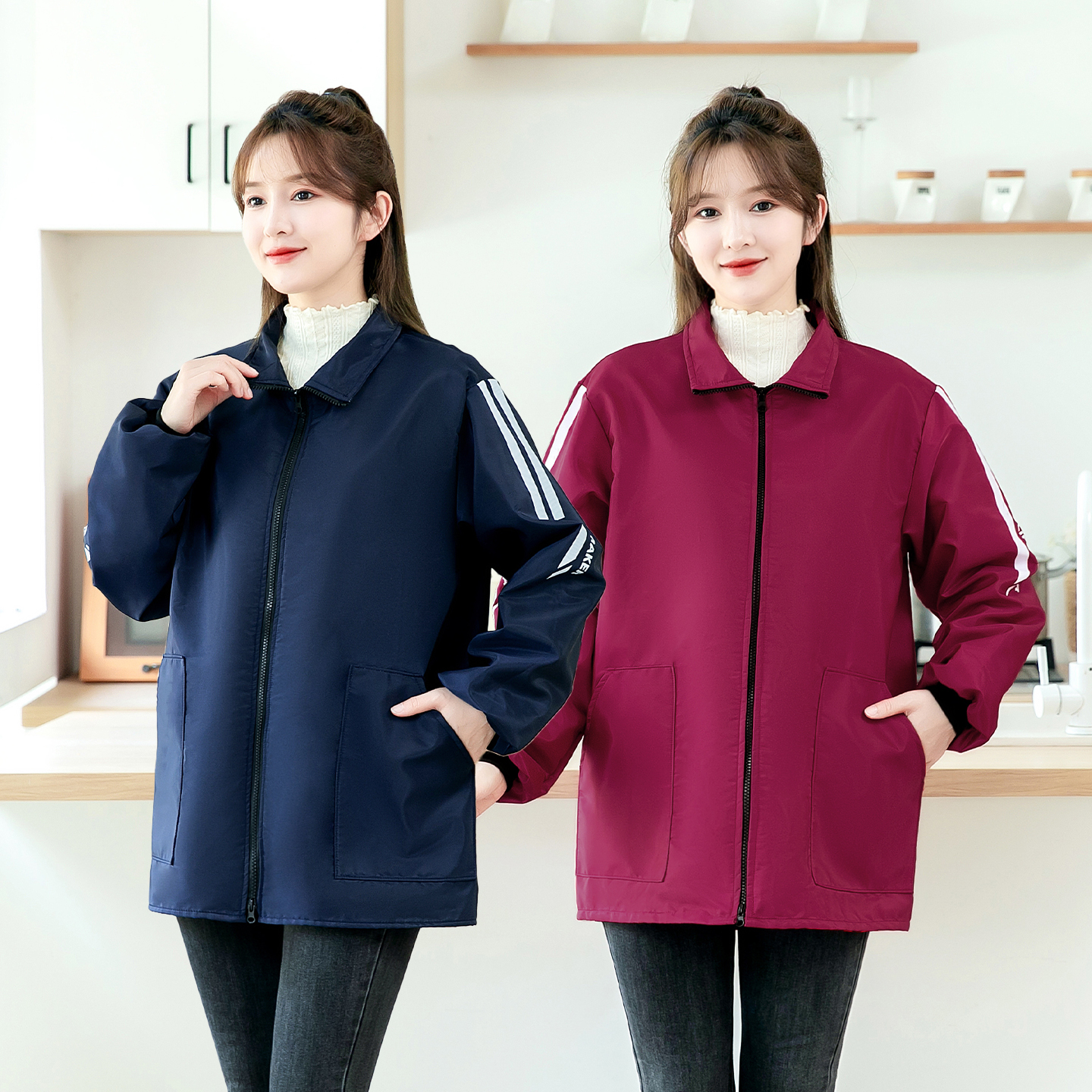 时尚新款外穿立领罩衣防水防污工作服男女外套厨房家用做饭围裙 - 图0