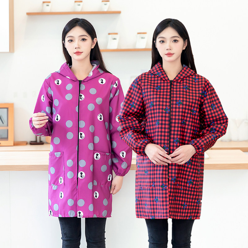 长袖防水围裙家用厨房做饭女护衣罩衣大人时尚防油拉链工作服薄款,淘宝优惠券,粉丝福利购,淘宝优惠卷