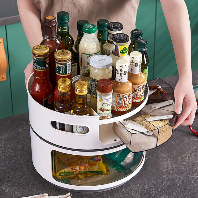 Rotating spice rack kitchen storage supplies for home use