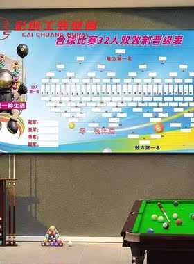 32人数比赛双败制晋级表排名榜桌球室台球厅俱乐部斯诺克海报贴画