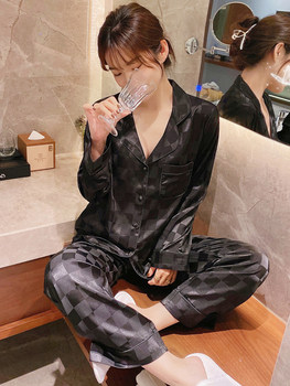 Ice Silk Pajamas Women's Outerwear Spring, Autumn and Summer Thin Long-Sleeved Internet Celebrity Popular Home Wear Student Silk suit two-pieces