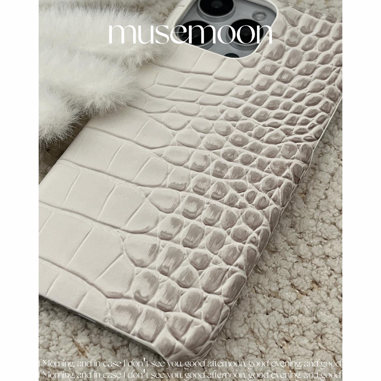 MUSEMOON 高级喜马拉雅鳄鱼纹半包硬壳手机壳渐变皮质灰白色鳄鱼纹适用苹果16/17proMax/iPhone14/13气质小众