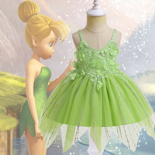 Vestido de elfo verde de niñas Maravilloso Fairy Tinker Bell Plays Costume Cos Fairy Falda 1 de junio Renuncia