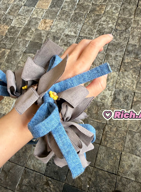 【实拍】简约蓝色布条绑带发圈撞色个性甜美少女扎发头绳韩系发饰