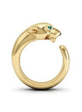 Leopard Panther Head Green Eye Opening Ring Micro-inlaid Cry